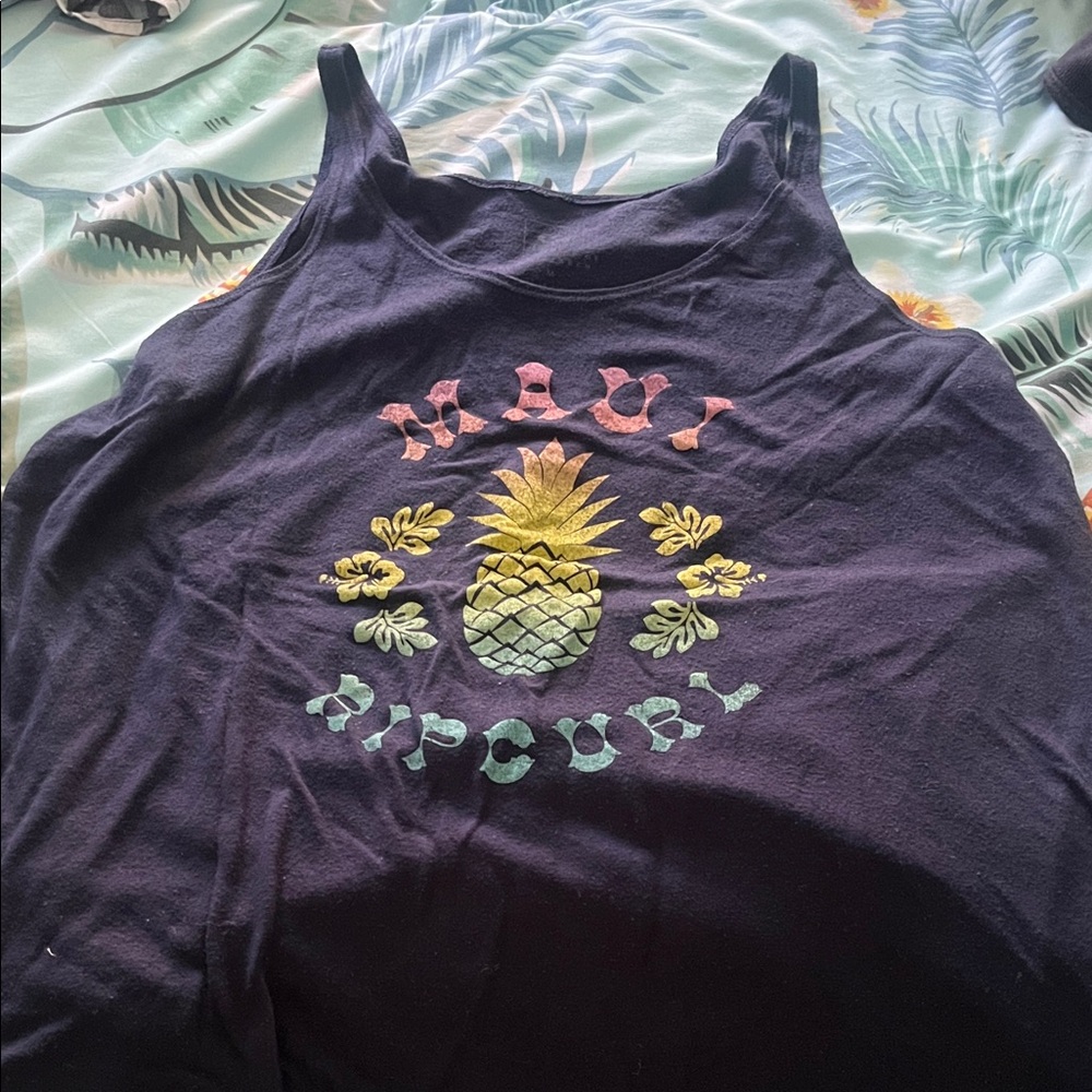 Rip Curl Navy Tank Top with Pastel Pineapple Graphic